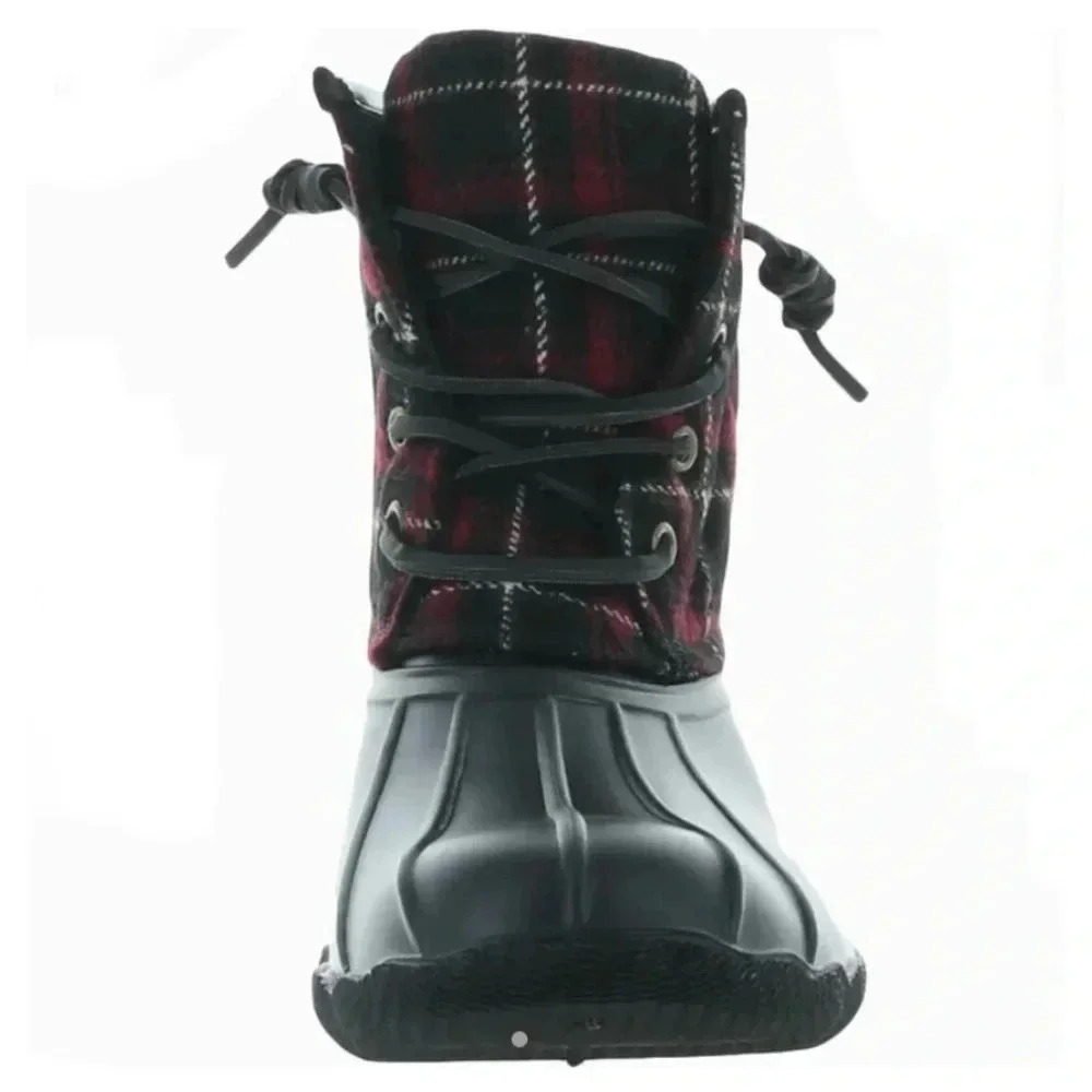Seven7 Wool Goose Quilted Lace Up Rain Boot Plaid… - image 2